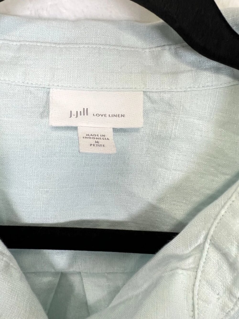 J Jill Love Linen Top Womens M Petite Light Blue Long Sleeve Beach Resort Casual - Picture 6 of 7